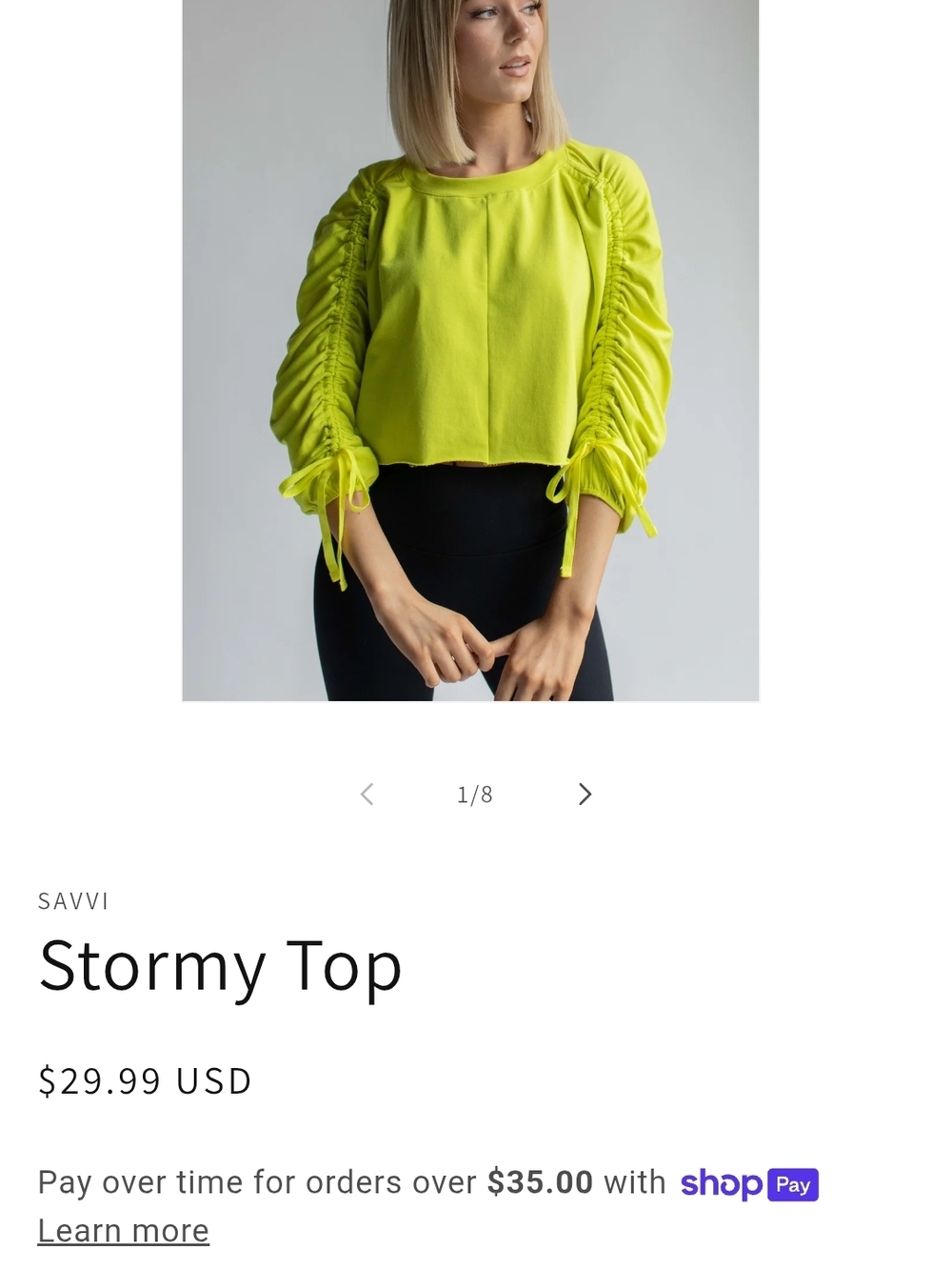 Savvi Stormy Cropped Hoodie in Neon Yellow